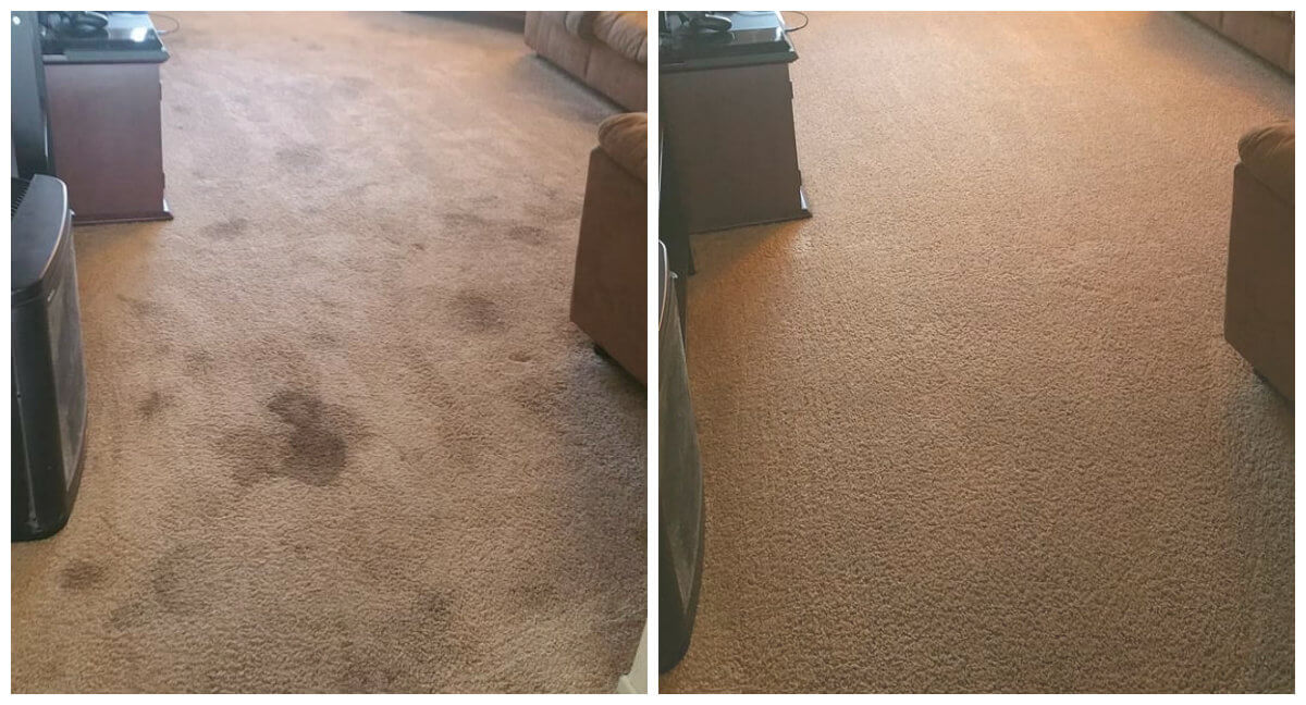 Before and after carpet cleaning - stain removal