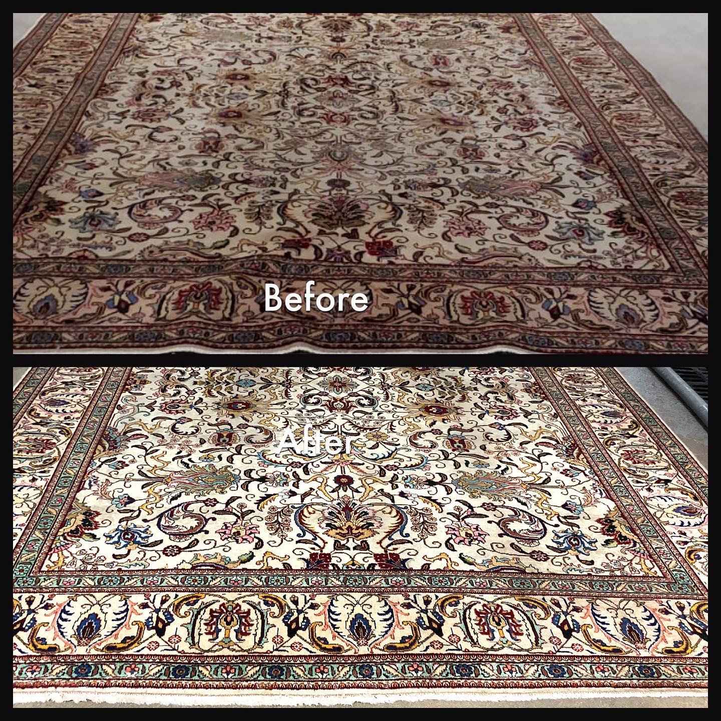 Oriental rug before and after professional hand-wash cleaning in Calgary
