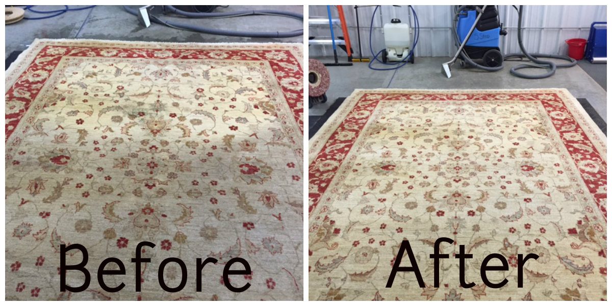 Persian rug cleaning before and after at our Calgary facility