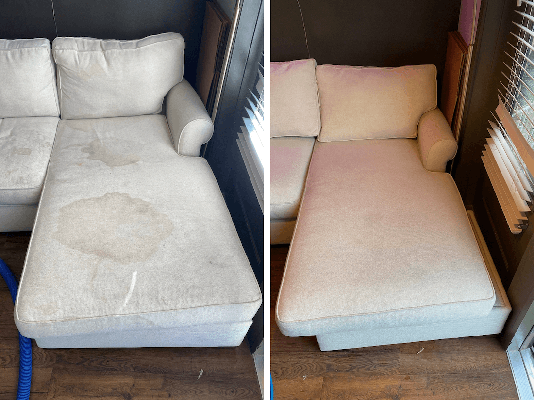 Before and after sectional sofa stain removal in Calgary