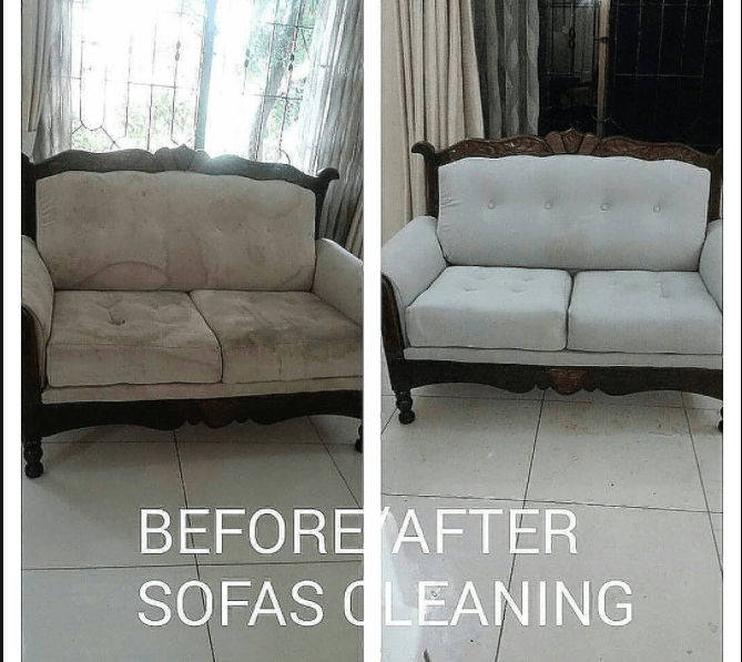 Before and after sofa cleaning - antique loveseat