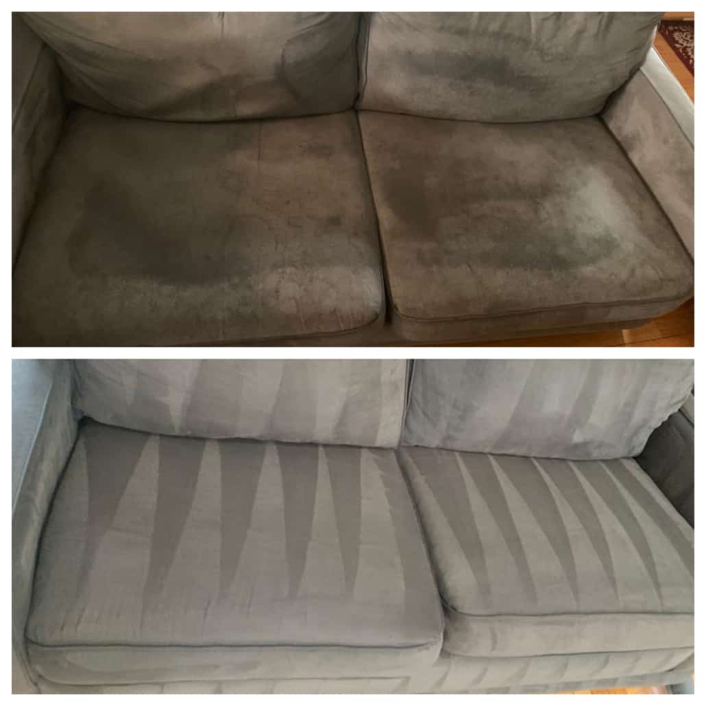 Before and after microfiber couch deep cleaning